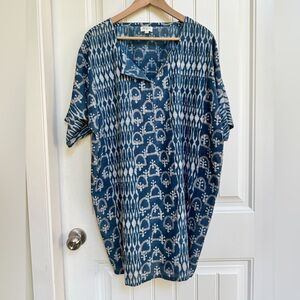 World Market Cotton Batik Mini Kaftan Coverup Dress with Pockets. One Size